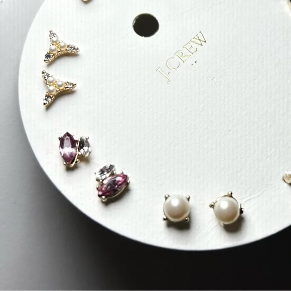 🍂NWT J. Crew Factory Women’s 8-Pair Earring Set. Pearl/Purple/Red/Plum. - Picture 3 of 8